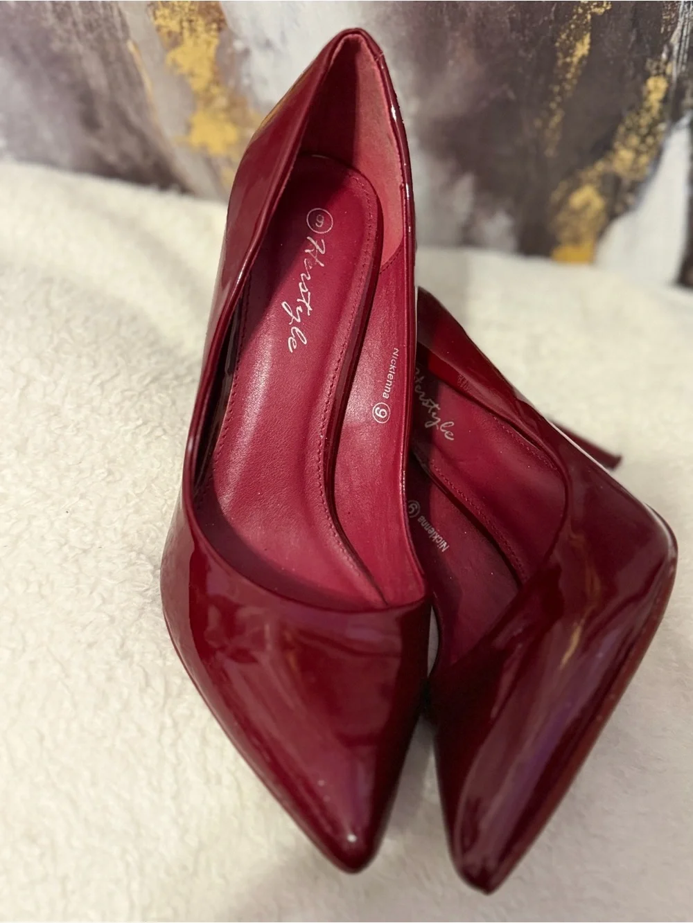 Herstyle Burgundy Patent Pointed-Toe Stiletto Pumps